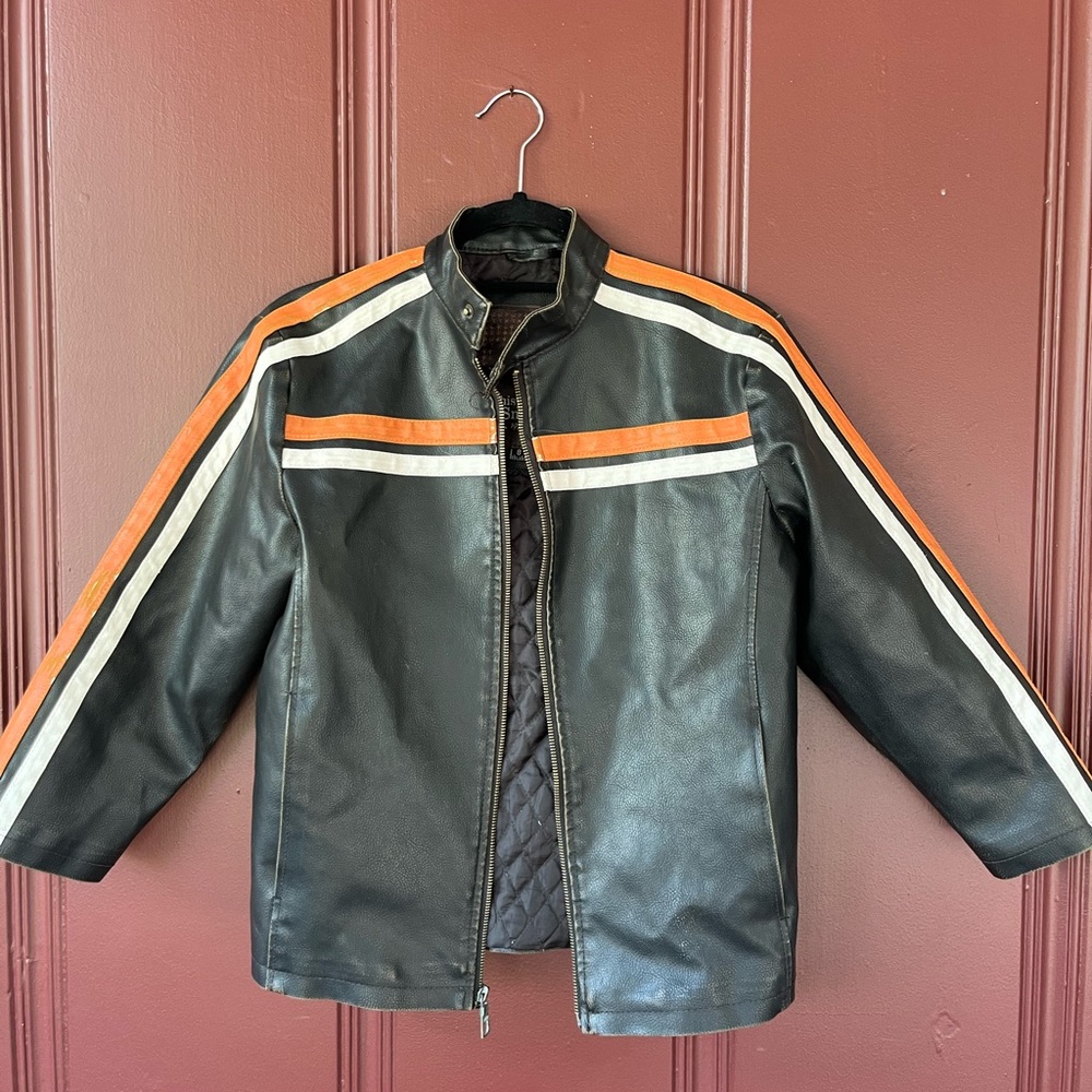 Motorcycle jacket with orange and white stripe detail